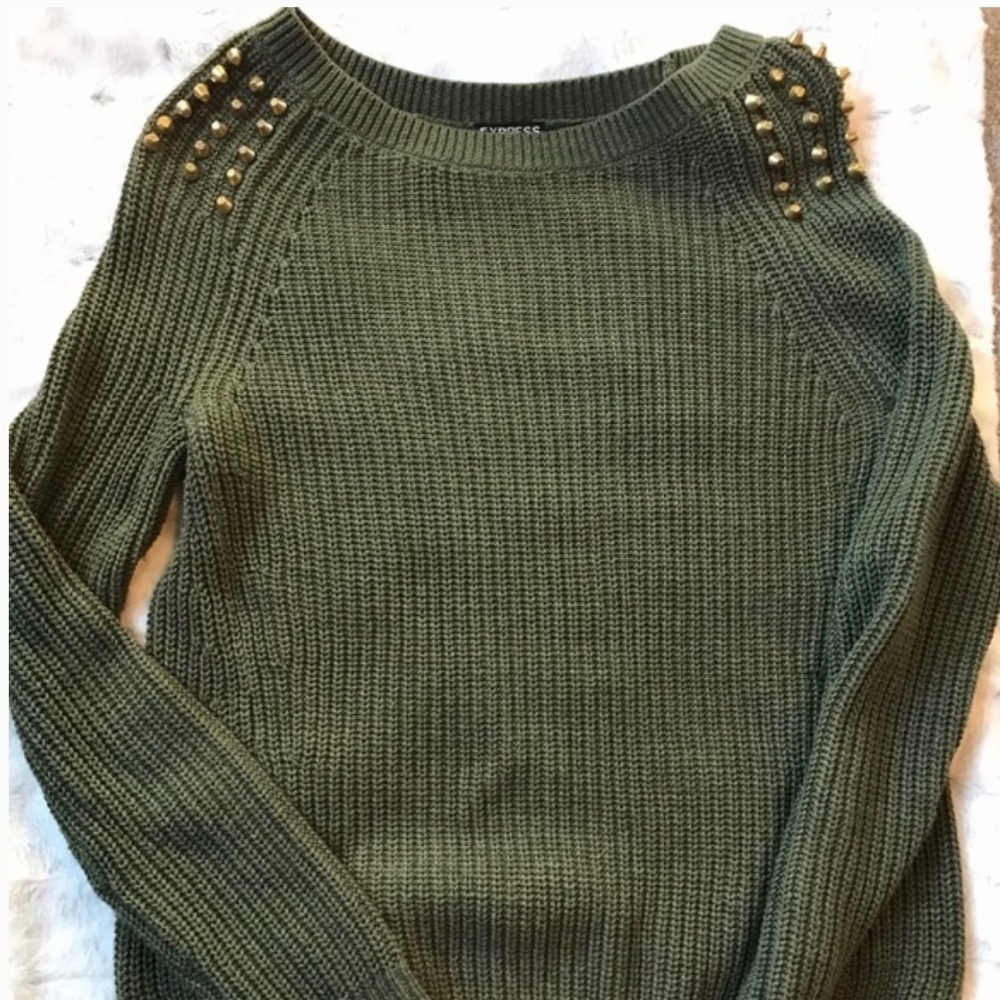 Express studded olive green sweater
